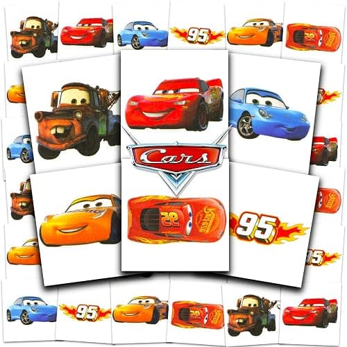 Disney Cars Tattoos for Kids Party Favors Bundle - 72 Pc Individual Tattoos | 2" Pre-Cut Lightning McQueen Temporary Tattoos for Kids Boys Girls Bulk (Disney Cars Birthday Party Supplies) - Image 1