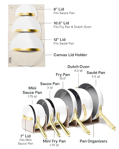 Caraway 24-Piece Nonstick Ceramic Cookware Set - Includes Fry Pans, Sauce, Sauté Pan, Dutch Oven, Petite Cooker, Stir Fry, Rondeau, Stock Pot, Lids & Storage Organizers - White thumbnail 3