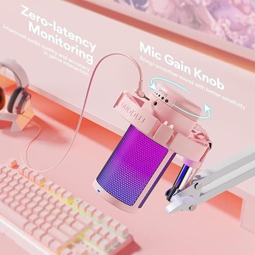 MAONO Gaming USB Microphone with Noise Cancellation, Streaming mic for PC Computer MAC PS4 PS5, All-in-One Kit with Mute, Monitor for Recording, Podcast, Twitch, YouTube, Discord, DGM20S Pink thumbnail 5