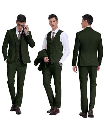 Retro 3 Piece Suit Tweed Herringbone Men's Suits Slim Fit Jacket Vest Pant | Tweed Wool Blend Retro 3 Piece Suit Herringbone Men's Suits Vintage Wedding Groom Tux Set Dress Prom Single Breasted Jacket thumbnail 2