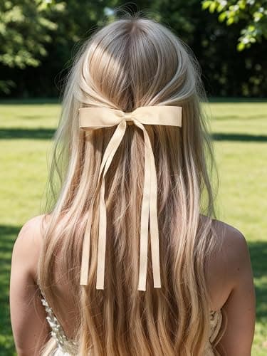 4pcs Hair Clips for Women Tassel Ribbon Bowknot With Long Tail, Clip Girl, Solid Accessories Barrettes Claw Bow (Black&Beige) thumbnail 3