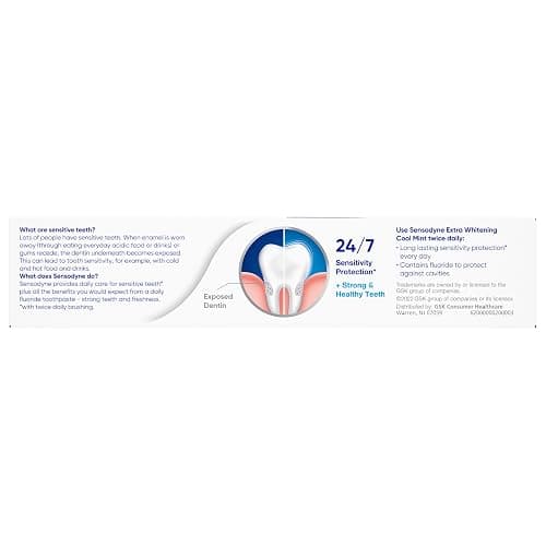 Sensodyne Extra Whitening Sensitive Teeth and Cavity Prevention Whitening Toothpaste, Amazon Exclusive, Cool Mint, 4 Ounces, 4 Count thumbnail 15