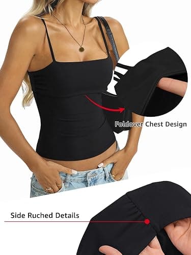 EasyGala Womens Cotton Foldover Tank Tops Sexy Square Neck Spaghetti Strap Camisole Fitted Y2K Going Out Shirts 2026 thumbnail 3
