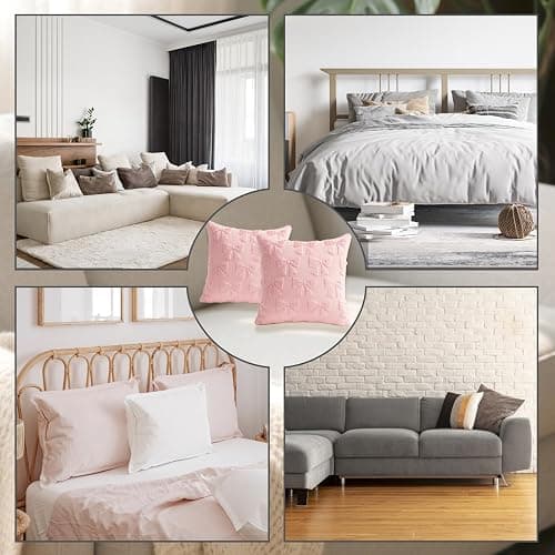 YTLSDHF 2 Pack 45x45 cm Pink Cushion Covers with Bow Design, Soft Plush Bow Pillow Cases for Bed Sofa, Stylish Pink Pillows for Bedroom Living Room Decor, Gift for Teen Girls and Women thumbnail 7