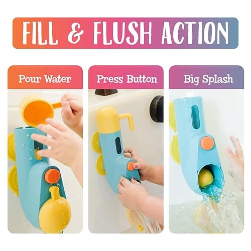 Fill N' Splash Submarine Bath Toy - Bath Toys for Toddlers 1-3 - 4 - 5 Years Old Bath Tub Toys for Boys & Girls - Toddler Bath Toys - Bathtub Toys thumbnail 2