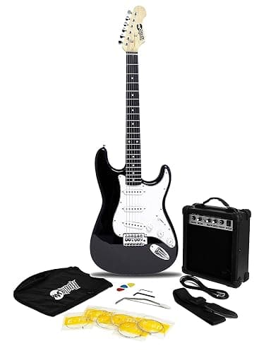 Rockjam Kit de guitare électrique de la taille complète de avec ampli de 10 watts, ses cours, sangle, sac de concerts, choix, cordes de plomb et de rechange - noir - Image 1
