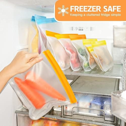 10 Pack Dishwasher Safe Reusable Bags, Leakproof Reusable Freezer Bags, BPA Free Food Storage Bags for Lunch Marinate Food Travel - 3 Gallon 3 Snack 4 Sandwich Bags thumbnail 4