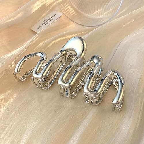 Muumoo Wavy Irregular Shape Metal Hair Clip, 1Pcs Silver Shark Claw Non-slip Head Clip - Elegant Hair Accessories for Daily Hair Accessories Decorations thumbnail 9