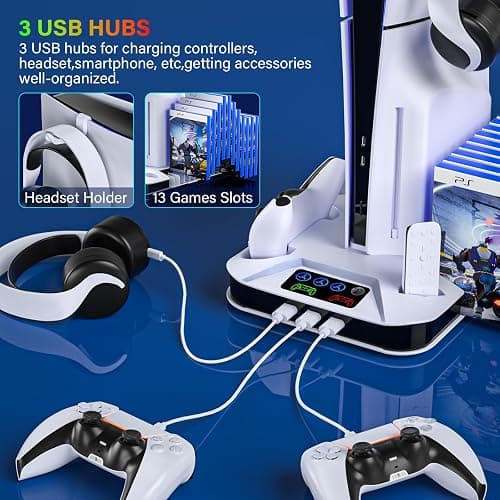 PS5/Slim/Pro Cooling Station with Controller Charging Station for Sony Console Playstation 5 Slim&Standard Disc/Digital Console, PS5 Pro Stand Cooler Accessories Incl Cooling Fan/3 USB Hubs thumbnail 4