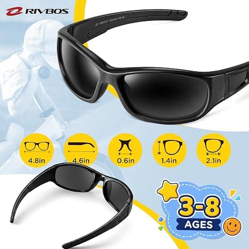 RIVBOS Kids Sunglasses Polarized UV400 TPE with Strap for Boys Girls RBK037 | Suitable ages 3-8 Flexible rubber frame with UV protection and secure strap for boys and girls during travel,beach,outdoor thumbnail 5