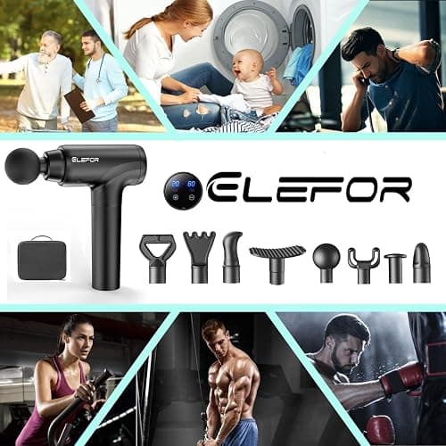 Elefor Massage Gun Deep Tissue,Percussion Back Massager Gun for Athletes Muscle Massage Gun for Pain Relief with 8 Massage Heads & 20 Speeds (Matte Black) thumbnail 8