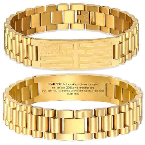 GLEZZA Stocking Stuffers - Christmas Gifts for Men - Bracelets for Men American Flag Cross Bible Verse Bracelet Christmas Birthday Christian Gifts for Dad Daddy New Dad,Adjustable Size - Image 1
