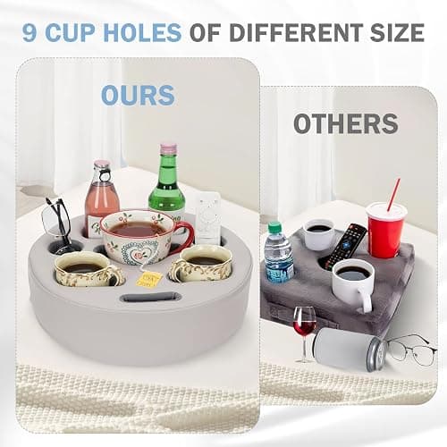 Couch Cup Holder Pillow - Cup Glass Cozy Pillow | Couch Caddy Sofa Bed Buddy Holds Drinks, Snacks, Remote, Phones, Tablet. Keep Drinks Stand and Prevent Spills for Car, Park，Beach, Picnic. (PU Gray) thumbnail 3