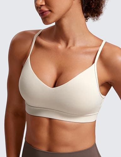 CRZ YOGA Butterluxe V-Neck Sports Bras for Women - Adjustable Thin Straps Padded Yoga Top Basic Wireless Camisole thumbnail 5