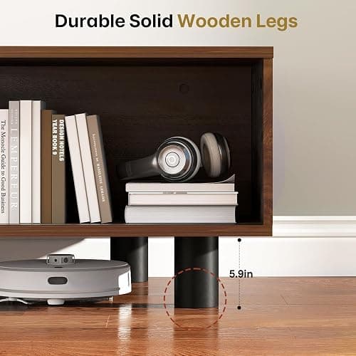 sunmiler Mid-Century Modern 39.4" Coffee Table - Leaf-Shaped Wood Center Table with Storage, Retro Fluted Central Table with Sliding Door & Large Hidden Compartment, for Living Room, Office, Walnut - Walnut thumbnail 6
