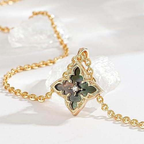 Fettero Gold Clover Necklace for Women Dainty 14K Gold Plated CZ Pendant Necklace Adjustable Chain Choker Charm Colorful Clover Pendant Lucky Necklaces for Women Jewelry thumbnail 4