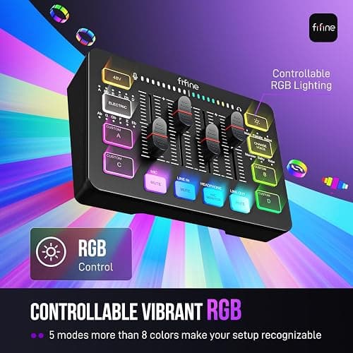 FIFINE Gaming Audio Mixer, Streaming RGB PC Mixer with XLR Microphone Interface, Individual Control, Volume Fader, Mute Button, 48V Phantom Power, for Podcast/Recording/Vocal/Game Voice-AmpliGame SC3 thumbnail 6