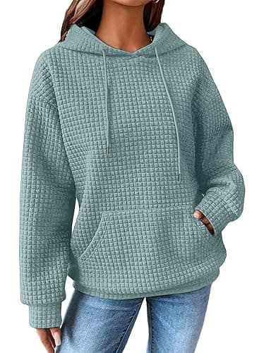 SHEWIN Womens Hoodies Casual Long Sleeve Drawstring Waffle Pullover Tops Loose Hooded Sweatshirt with Pocket - Image 1