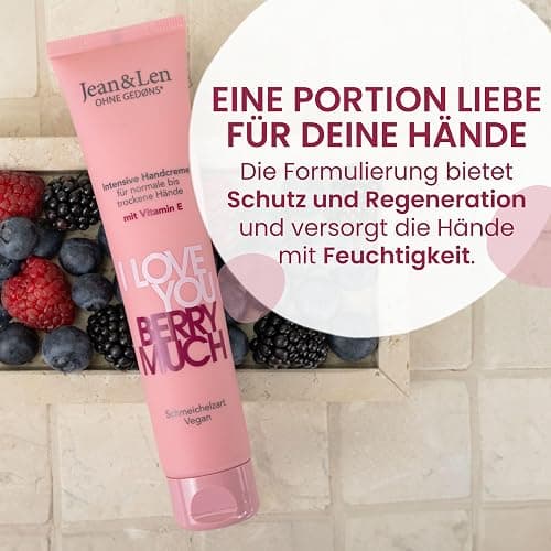 Jean & Len Crema mani I Love You Berry Much, per mani normali o asciutte, idrata le mani, assorbe rapidamente, cura delle mani vegana, senza parabeni e siliconi, 75 ml thumbnail 4