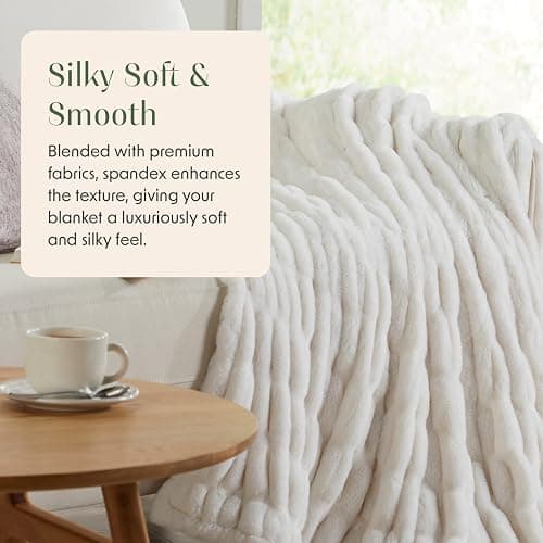 Springtree Home Luxury Micro Plush Throw Blanket for Couch | Fluffy Thick Faux Fur Blanket | White Throw Blanket | Lily Collection - White thumbnail 2
