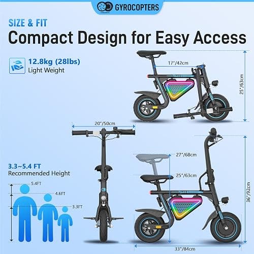 Gyrocopters Radi8 Electric Scooter for Kids & Teens | Moving LED Lights, E Scooter, Anti-Theft GPS Tracker | 250W Motor 10" Tire | Speed Upto 25Km/h Range Upto 20Km | UL2272 Safe thumbnail 7