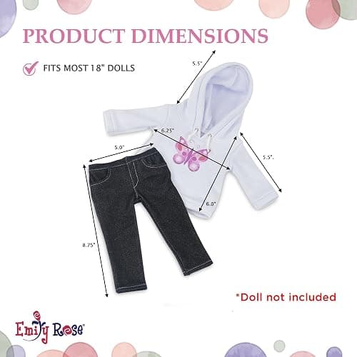 Emily Rose 18-inch Doll Clothes White Hoodie Sweatshirt and Stretch Blue Jeans - Casual Outdoor Clothing Outfit | Doll NOT Included | USA Business | Gift Boxed! thumbnail 3