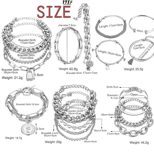 17IF 18-25 PCS(6 Pack) Boho Gold Bracelets Set for Women Stackable Chunky Dainty Bangles Adjustable Chain Flat Cuff Cuban Punk Charm Bundle Jewelry thumbnail 6