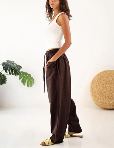 Himosyber Womens Baggy Wide Leg Pants Casual Loose Palazzo Harem Pants High Elastic Waist Trousers with Pockets thumbnail 3
