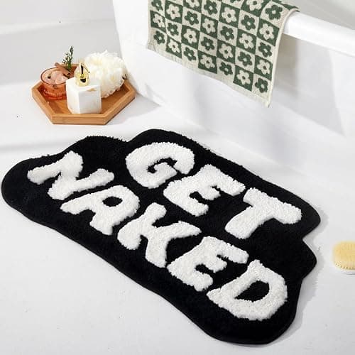DyeFury Irregular Shaped Get Naked Bath Mat - Fun, Cute Non-Slip Black & White Decor, 31" x 18" - Black thumbnail 3