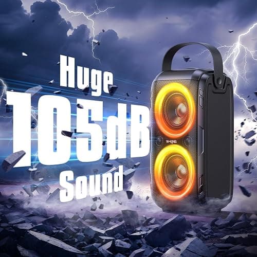 W-KING 180W Peak Party Loud Bluetooth Speaker Portable Wireless Outdoor Boom Box/4 Drivers with 2*Subwoofer/HD Huge 105dB Pulse Natural Deep Bass Tube, 80W IPX5 Big Large Speaker/24H/EQ/U-Disk/TF/AUX thumbnail 3