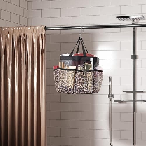 F-color Mesh Shower Caddy Portable - Shower Bag for College Dorm, Leopard | Quick Dry, with S Hook, College Dorm Room Essentials for Camp, Gym, Travel, Freshmen, Camping, Bathroom, Shower Tote thumbnail 2