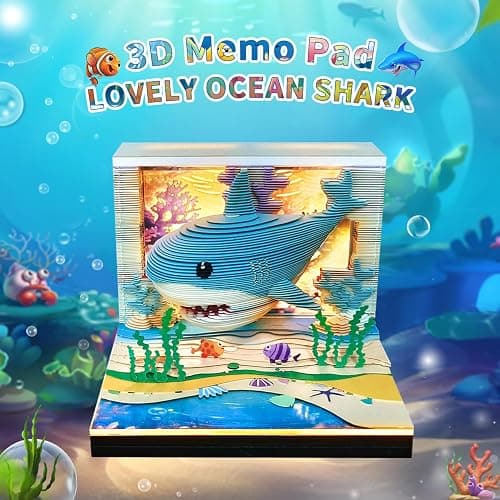 3D Calendar Notebook, Paper Material, 8.5x8.5x6.8cm, LED Light-Up Feature, Weekly Planner with Protective Acrylic Case, Gift Giving (shark) thumbnail 3