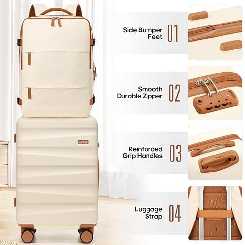 UKEIN Luggage Set with Backpack,Hardshell Carry On Luggage Airline Approved | 20inch Suitcase Set with 360° Smooth Spinner Wheels,TSA Lock,YKK Zippers,Lightweight 3 Piece,Polycarbonate thumbnail 7