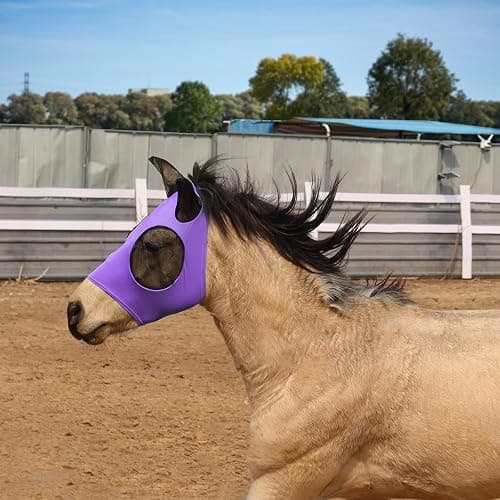 Horse Fly Mask Comfort Stretchy UV Protection Elasticity Fly Mask with Ears Mesh Breathability Horse Face Covering Purple Large thumbnail 7