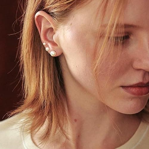 Senteria 925 Sterling Silver Pearl Earrings Studs Set Hypoallergenic Small Stud Earrings Lightweight Shiny Earrings Studs for Women 6 Pairs 3-10MM thumbnail 4