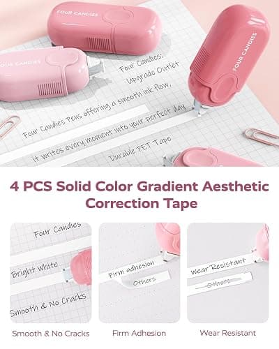 Four Candies Pink School Supplies with Case, Gel Pens with Black Ink, Correction Tapes, Pastel Highlighters, Mechanical Pencils, Sticky Notes, Index Post for Bible Study Stationary College Essentials thumbnail 4