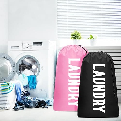2 Pack XL Travel Laundry Bag, Machine Washable Dirty Clothes Organizer, Large Enough to Hold 4 Loads of Laundry, Easy Fit a Laundry Hamper or Basket (Black + Pink) thumbnail 2