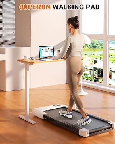 SupeRun Walking Pad, Under Desk Treadmill, 3 in 1 Portable Treadmill with Remote Control LED Display, 2.5 HP Quiet Walking Jogging Machine for Office Home Use, 250 Lbs Capacity - 05-White thumbnail 9