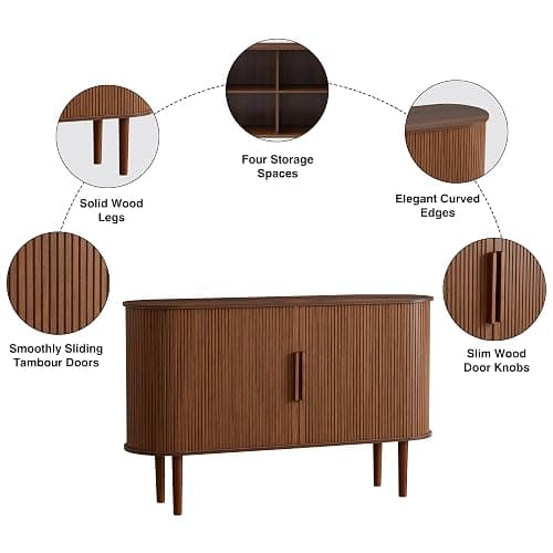 XUZENEST 53''Sideboard Buffer Cabinet with Fluted Slide Doors, Modern Credenza Storage Cabinet, Tambour Bar Console Table for Living Dining Room Kitchen Hallway Entryway, Walnut thumbnail 4