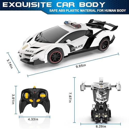FDJ Remote Control Car - Transform Toys Car Robot, One Button Deformation to Robot with Flashing Light, 2.4Ghz 1:18 Scale Transforming Police Car Kids Toys with 360 Degree Rotating, Girls Boys Toys thumbnail 3