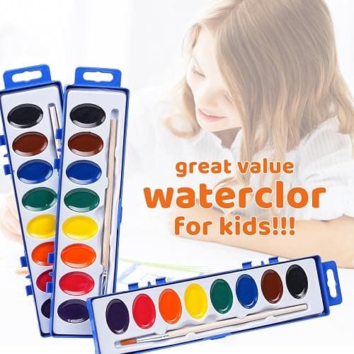 Watercolor Paint Set for Kids (8 Colors), 24 Pack Washable Watercolor + 24 Woodbrushes, Water Color Paint for Classroom, Party Favors and Art Activities thumbnail 4