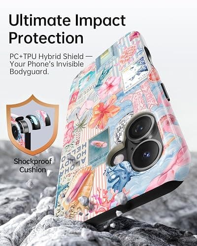 TAMUEL for iPhone 16 Case, Cute Aesthetic Beach Ocean Seashell Collage Summer Phone Case, Compatible with Magsafe, Trendy Coastal Magnetic Slim Shockproof Protective Women Girl Men Cover thumbnail 4