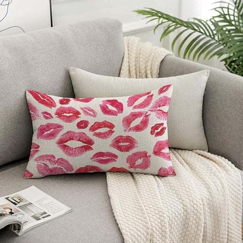 TKS MITLAN Lips Prints Throw Pillow Case Cushion Cover Kiss Lipstick Mouth Red Smooch Linen Couch Bed Sofa Car Waist Cushion Cover 12 x 20 inch - 20" x 12" (Pack of 1) - Lips Prints thumbnail 7