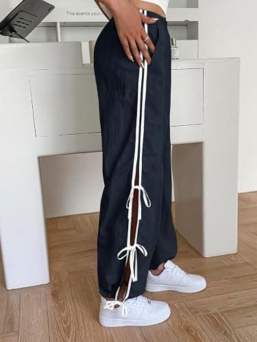 Fisoew Womens Wide Leg Track Pants Casual Elastic Waist Bow Tie Y2K Baggy Sweatpants with Pockets thumbnail 3