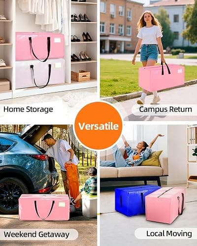 AdeaBag 12 Pack Extra Large Moving Bags, Heavy Duty Packing Bags with Zippers and Handles for Space Saving, Clothes Storage, College Essentials, Travel, Pink thumbnail 8