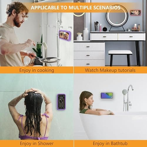 SZSUYAD Waterproof Shower Phone Holder,360° Rotation Shower Phone Case, Angle Adjustable, Anti-Fog High Sensitivity,for Bathroom,Batheub, Kitchen Wall,Compatible with 4" - 6.8" Cell Phones thumbnail 7