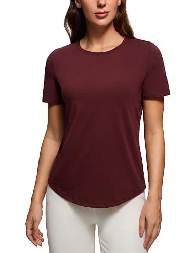 CRZ YOGA Pima Cotton Crewneck T-Shirts for Women - Workout Casual Yoga Athletic Short Sleeve Shirts Soft Crewneck Hip Tops - Image 1