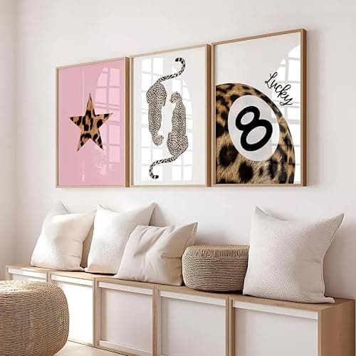 Leopard Wall Art Cheetah Canvas Prints Lucky 8 Ball Wall Decor Fashion Leopard Poster Aesthetic Pictures Trendy Cheetah Painting Preppy Artwork for Living Room Bedroom 16x24 Inch Unframed Set of 3 thumbnail 3
