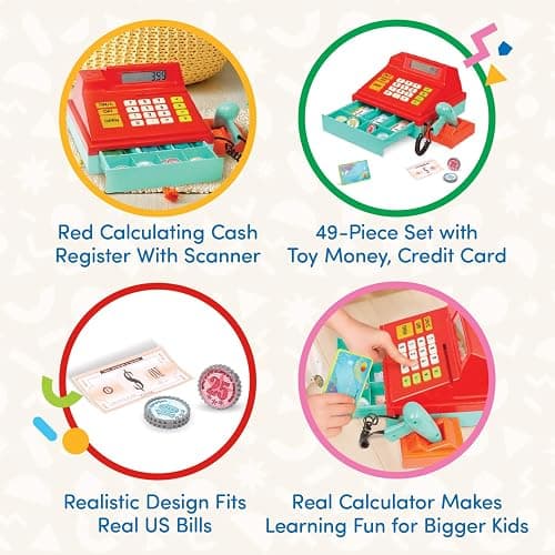 Battat – Toy Cash Registerwith scanner For Kids, Toddlers – 49 Pieces with Money, Credit Card, Scanner – Pretend Play Toy – 3+ Years thumbnail 5