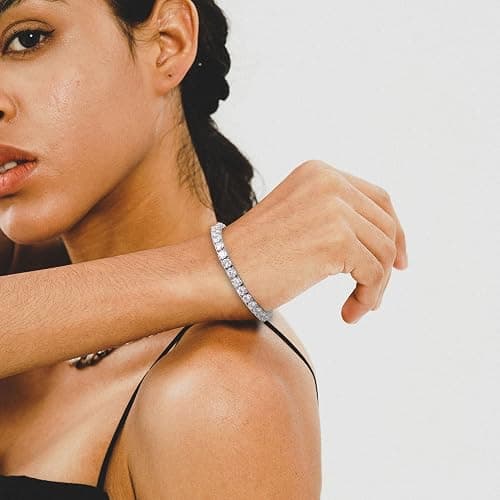 OYOGAA Tennis Bracelets for Women Trendy Dainty 14K Golden Silver Plated 5MM Pink Green Cubic Zirconia Brithstone Charm Bracelet for Men thumbnail 5